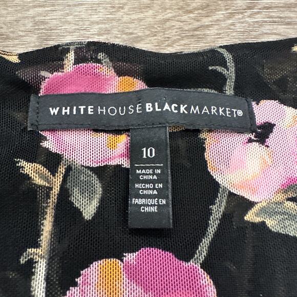 WHBM Floral Mesh Wrap Midi Dress Black Pink 10 bohemian preppy girly party boho - Picture 9 of 14